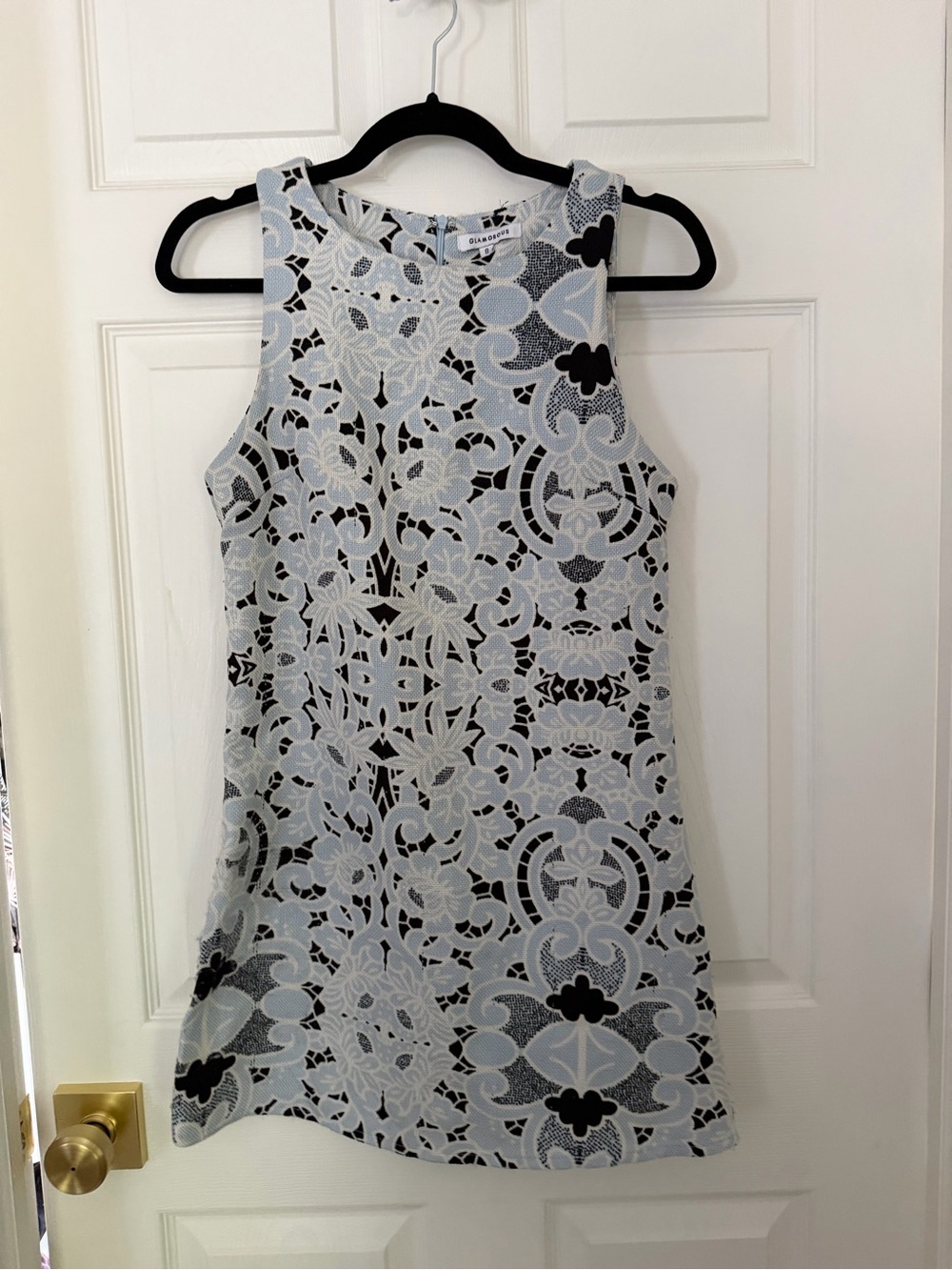 Glamorous Black and Light Gray Lace-Pattern Sleeveless Shift Dress